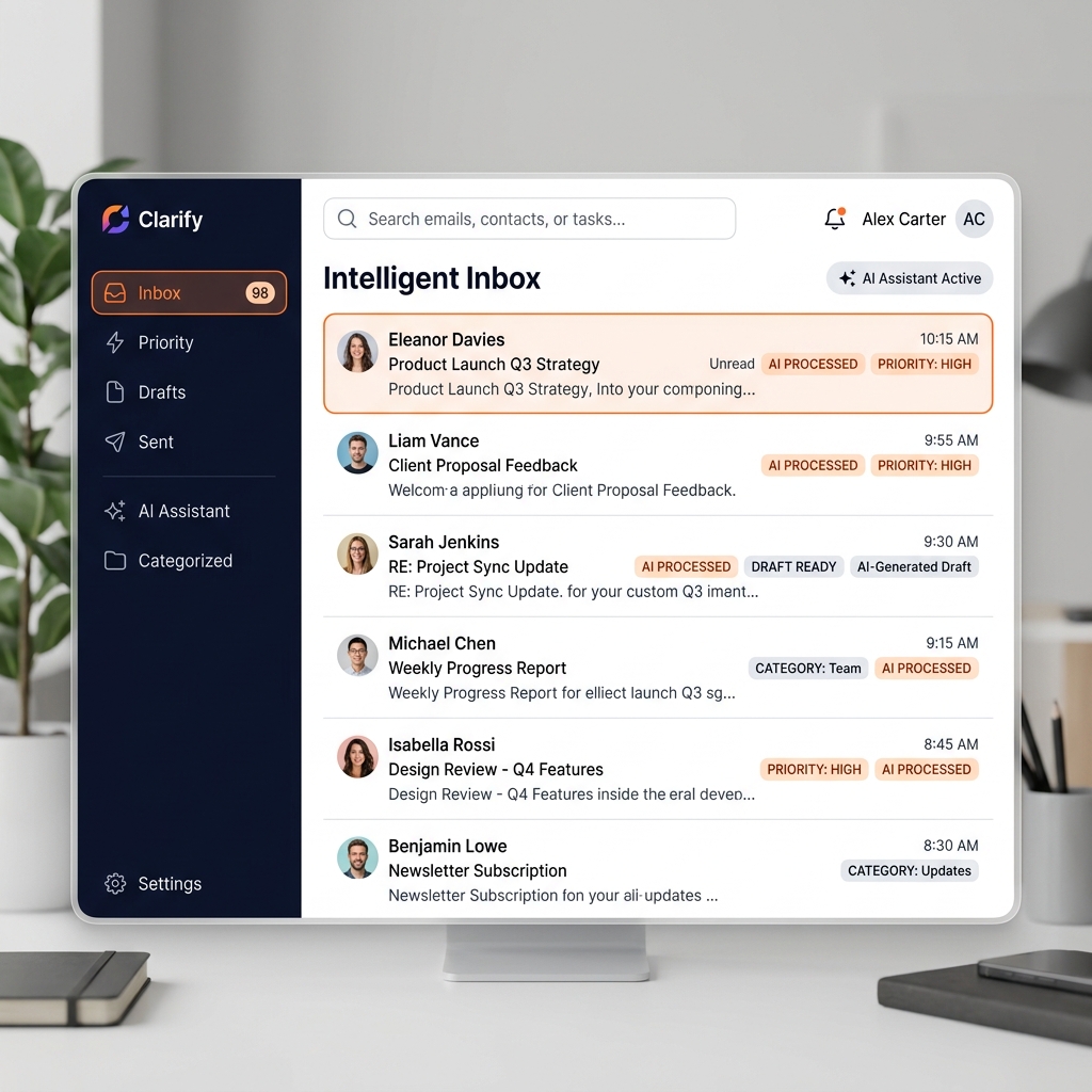 Dirac AI email client interface showing prioritized inbox