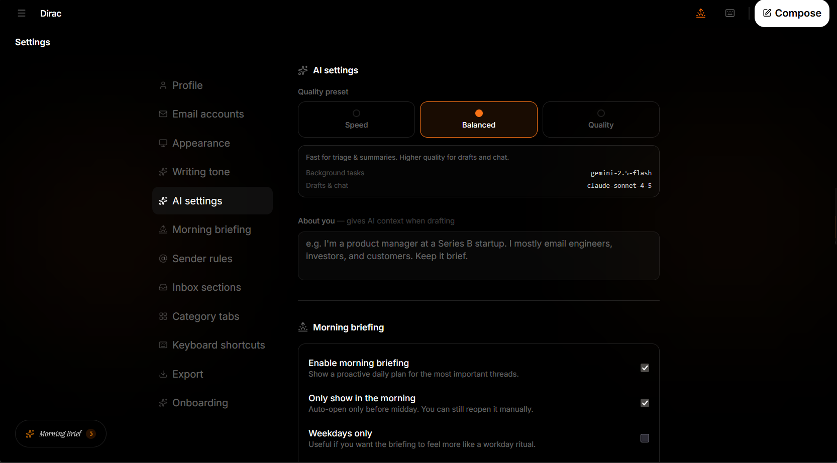 Dirac Settings and AI Voice